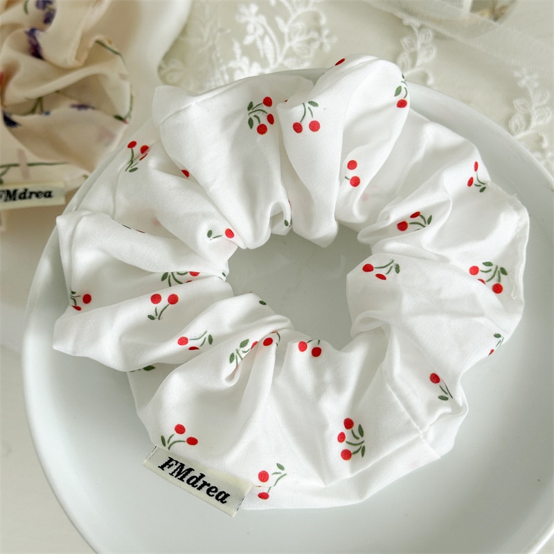 Women's Elegant Chinoiserie Cloth Hair Tie for Casual Holiday Cherry Pattern
