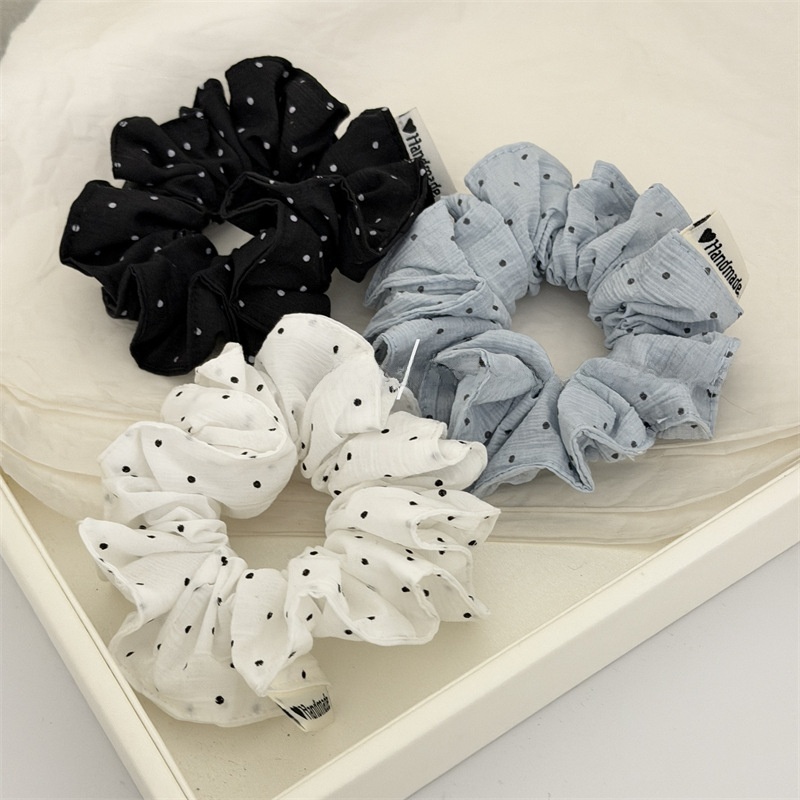Women's Daily Soft Cloth Hair Tie Scrunchie White Blue Black Polka Dots