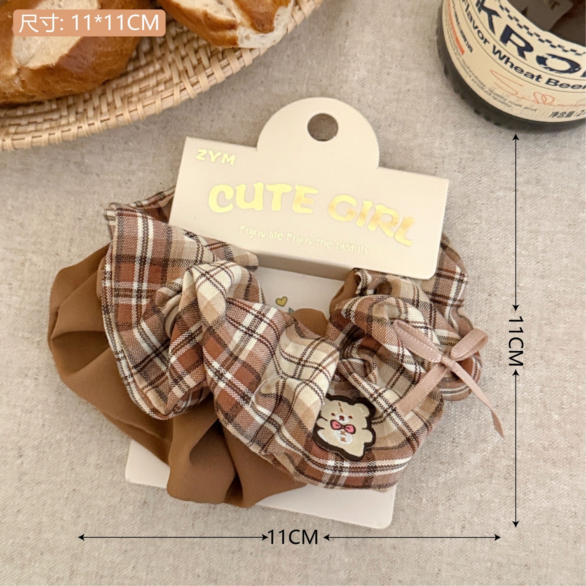 Girls Sweet Cloth Scrunchie Long Ribbon Bow Red Cherry Pattern