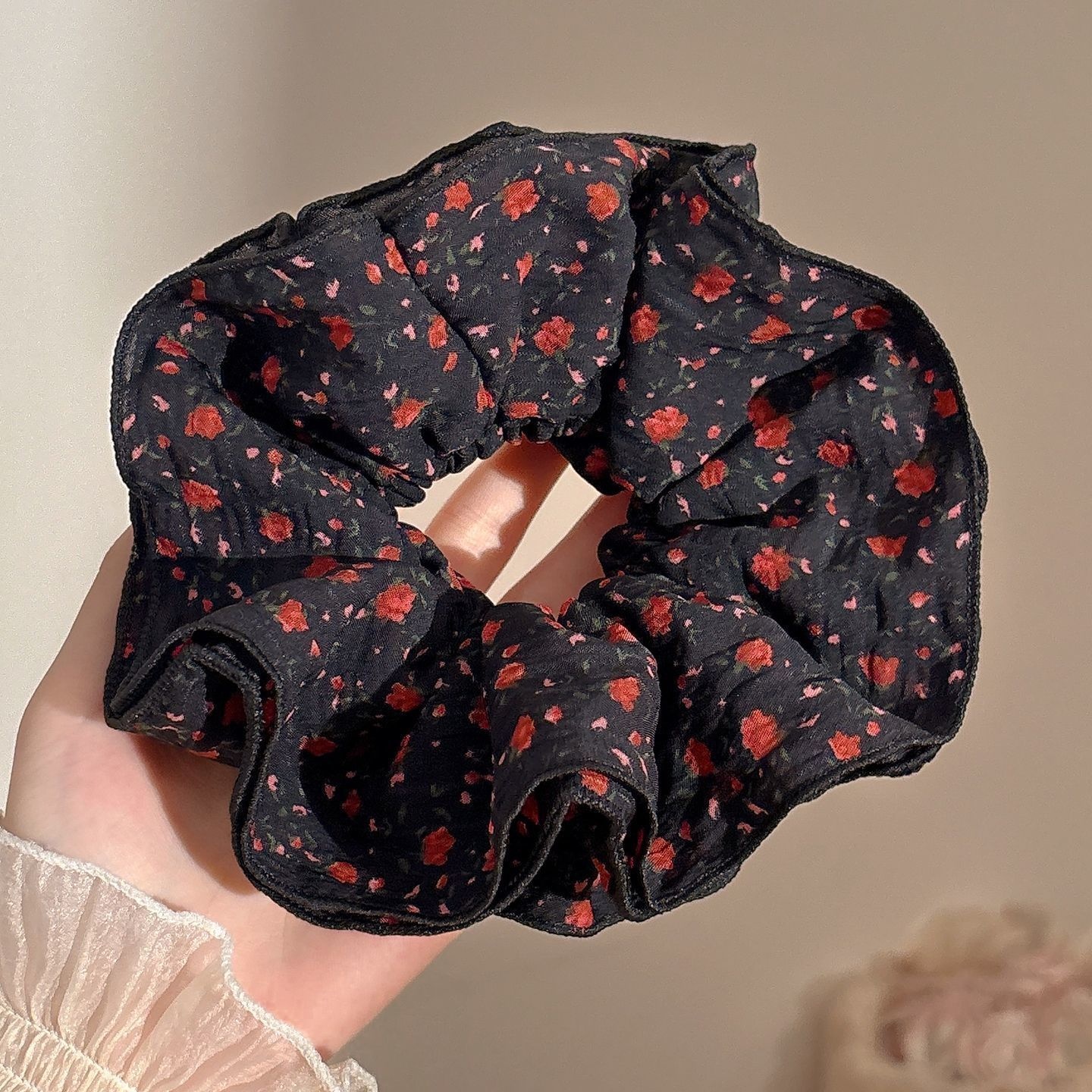 Women's Handmade Spring Ponytail Hair Scrunchie Checkered Fabric