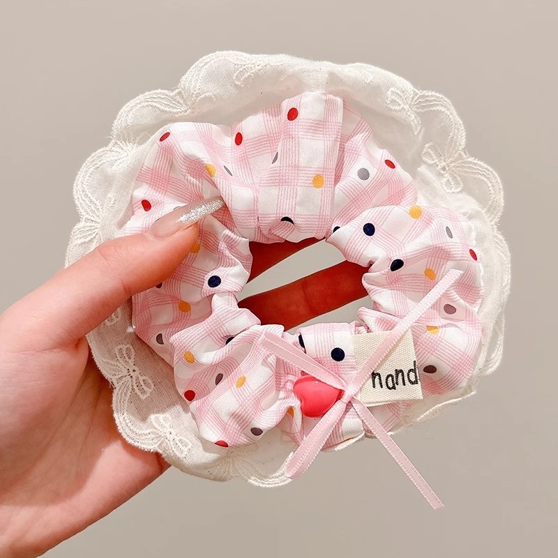 Women's Sweet Bun Scrunchie Hair Tie Multi-layer Lace Knit Cloth