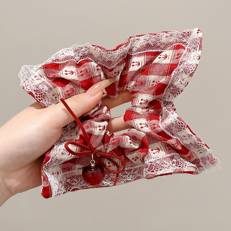 Women's Handmade Spring Ponytail Hair Scrunchie Checkered Fabric