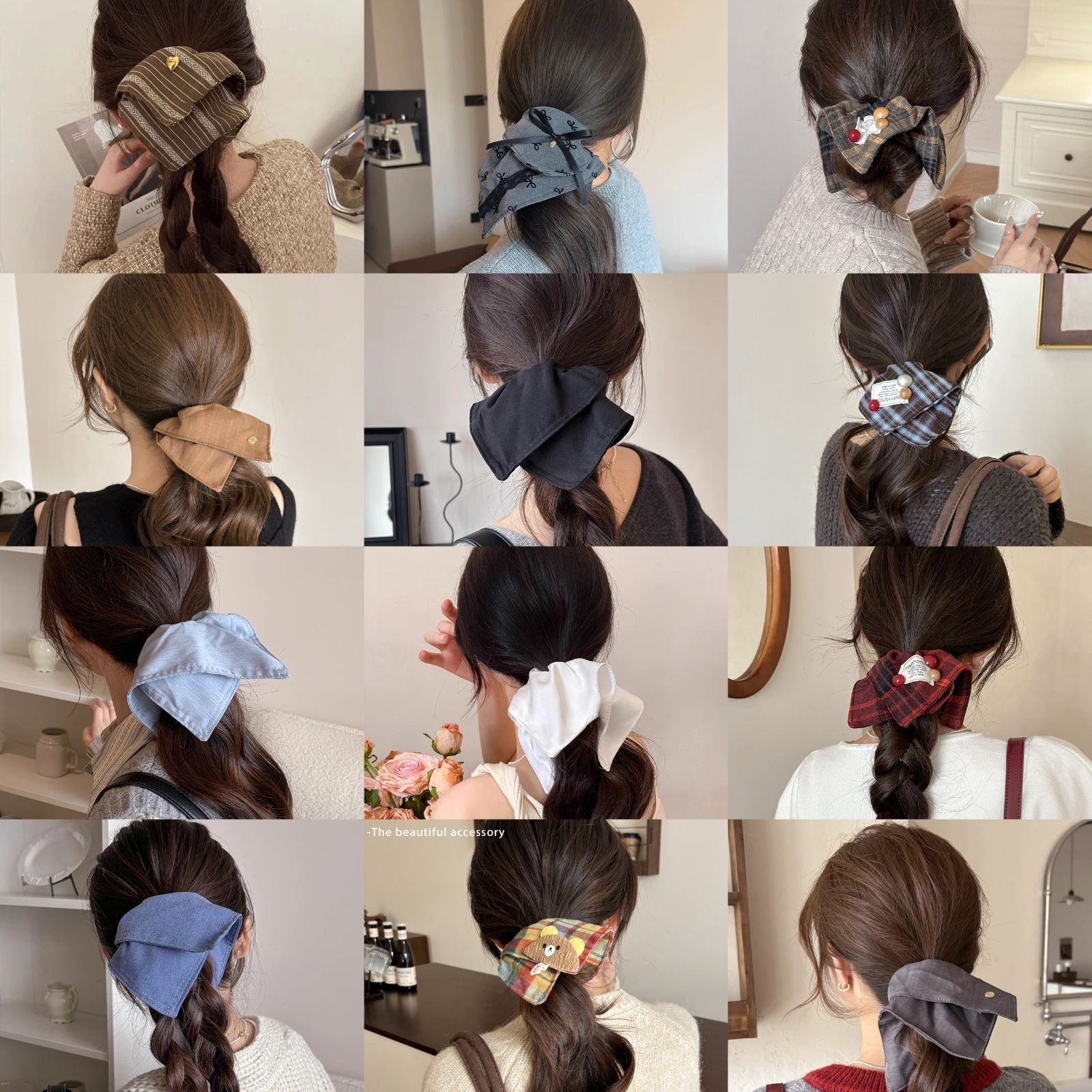 Women's Handmade Spring Ponytail Hair Scrunchie Checkered Fabric