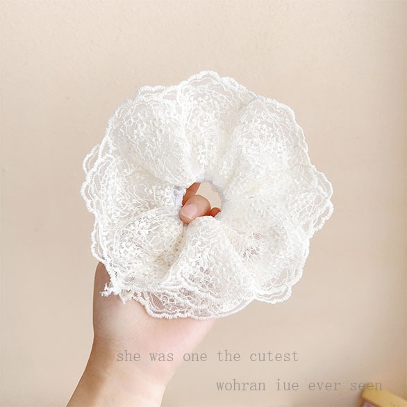 Women Spring Summer Cloth Hair Scrunchie Tie Romantic Polka Dot Lace