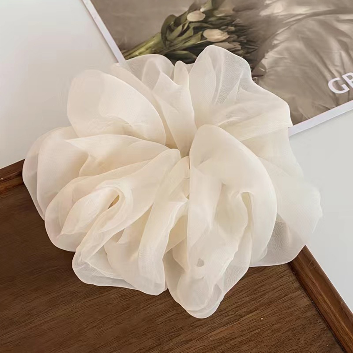 Women's Elegant Holiday Gauze Net Yarn Hair Scrunchie Solid Color