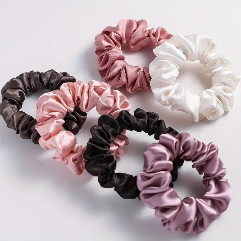 Women's Elegant Satin Scrunchie Hair Tie Knot Set Solid Color Matching
