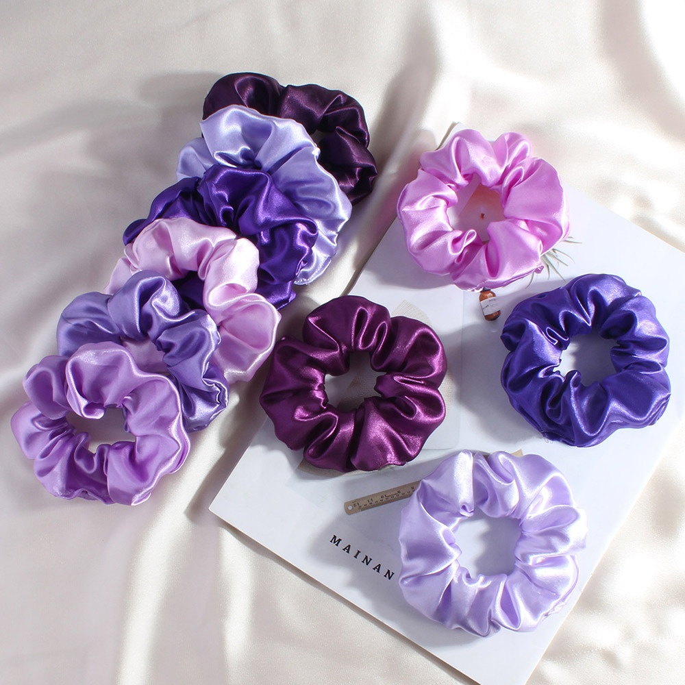 Women's Elegant Summer French Satin Hair Scrunchie Solid Purple