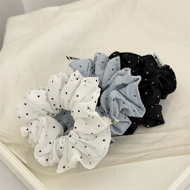 Women's Daily Soft Cloth Hair Tie Scrunchie White Blue Black Polka Dots