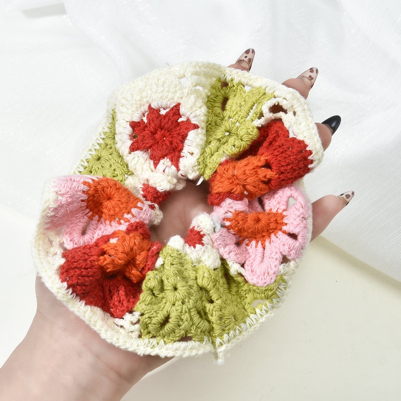 Women's Handmade Knitted Wool Ponytail Hair Tie Floral Butterfly Knot