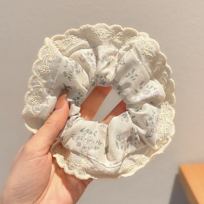 Women's Cloth Lace Scarf Scrunchie Daily Hair Tie Spring Tulip Floral