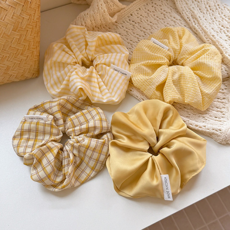 Women's Sweet Satin Hair Tie For Autumn And Winter Yellow Plaid