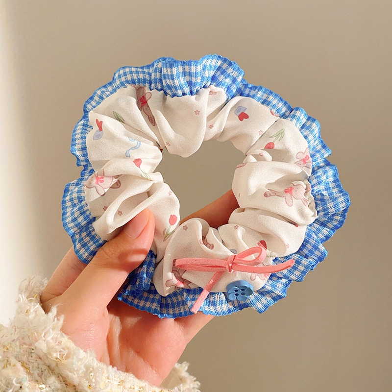 Women's Sweet Lace Ponytail Hair Tie Cloth Scrunchie Coral Lily Floral