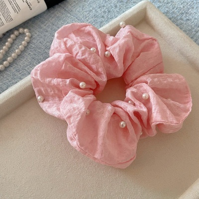 Women Spring Summer Cloth Hair Scrunchie Tie Romantic Polka Dot Lace
