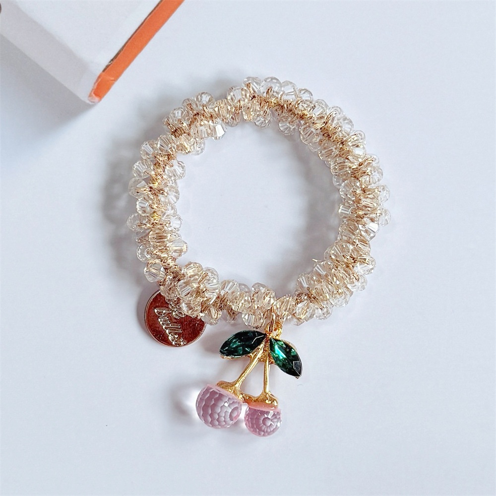 Women's Crystal Glass Hair Ties Leather Strap Bun Ponytail Bands Clear