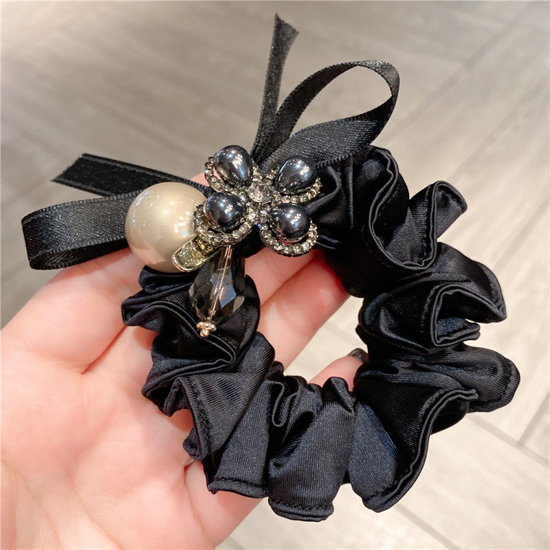 Women's Ponytail Holder Hair Tie Diamond Four-Leaf Clover Cloth