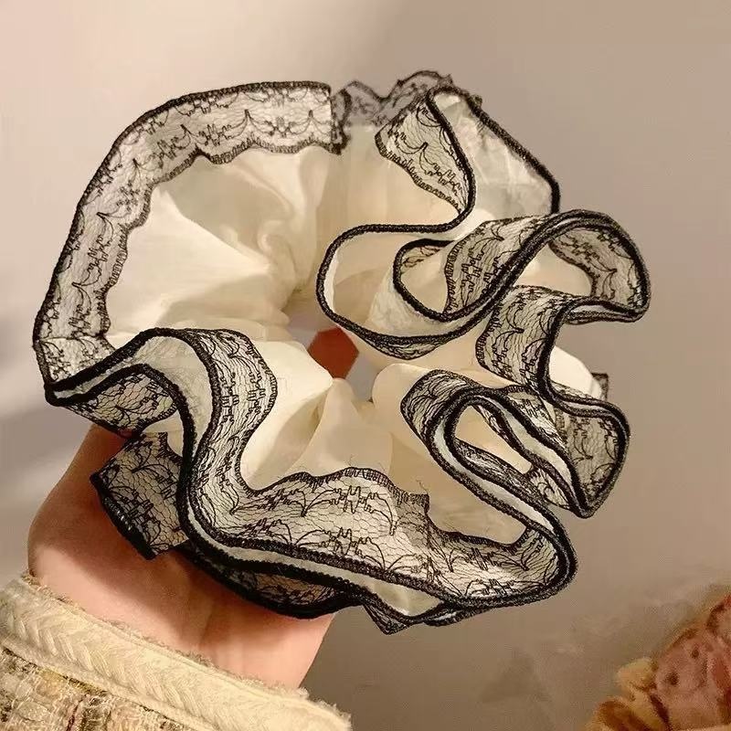 Women's Premium Oversized Lace Scrunchie Cloth Hair Tie Mint Plaid