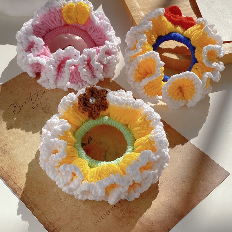 Women's Winter Hand Knitted Yarn Elastic Hair Tie British Retro Style