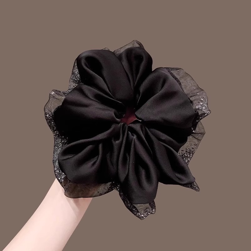 Women's Elegant Oversized Silk Satin Scrunchie Hair Accessory Black