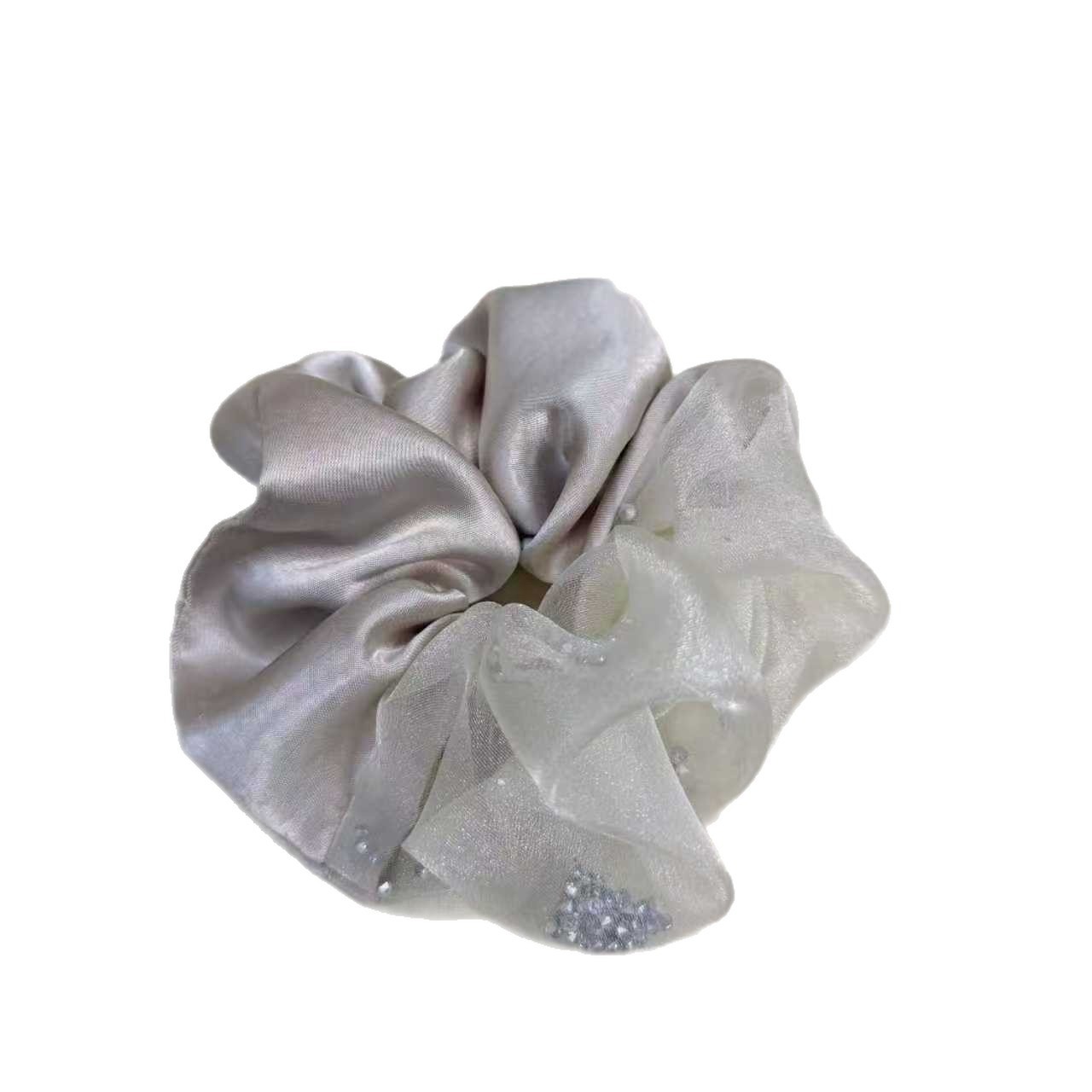Women's Everyday Satin Gauze Scrunchie Hair Tie Beige Patchwork