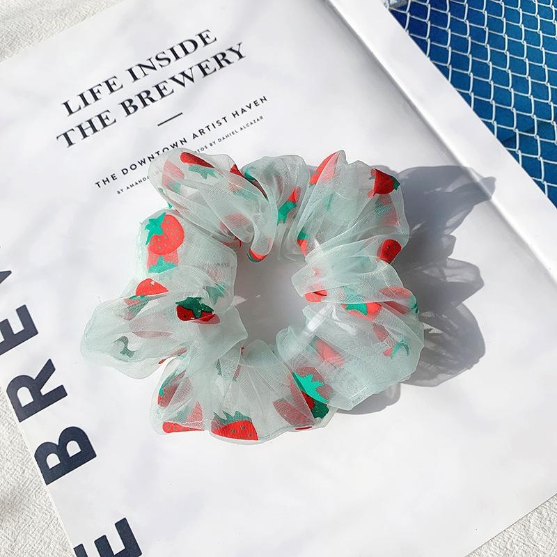 Women's Summer Gauze Hair Scrunchies Retro Strawberry Multicolor