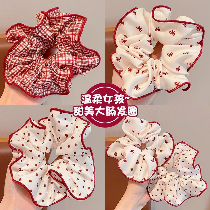 Girls High Elastic Cloth Bun Scrunchie Hair Accessories Red Bow