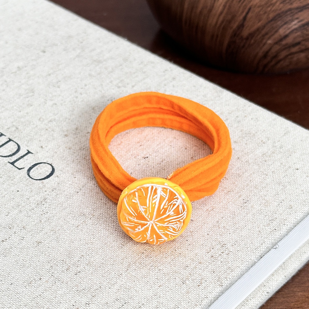 Girls Summer High Elastic Fabric Ponytail Hair Tie Sweet Orange Fruit