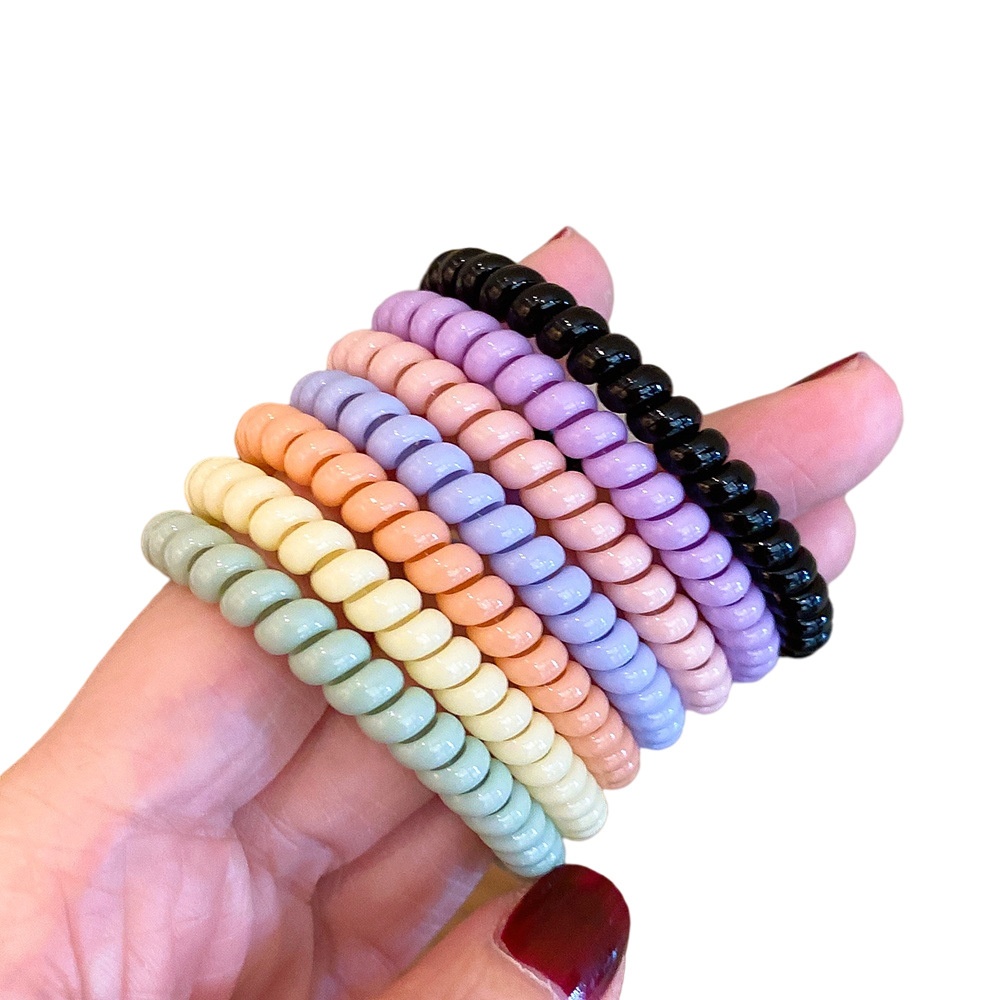 Girls Daily Rubber Spiral Telephone Line Hair Ring Sweet Candy Color
