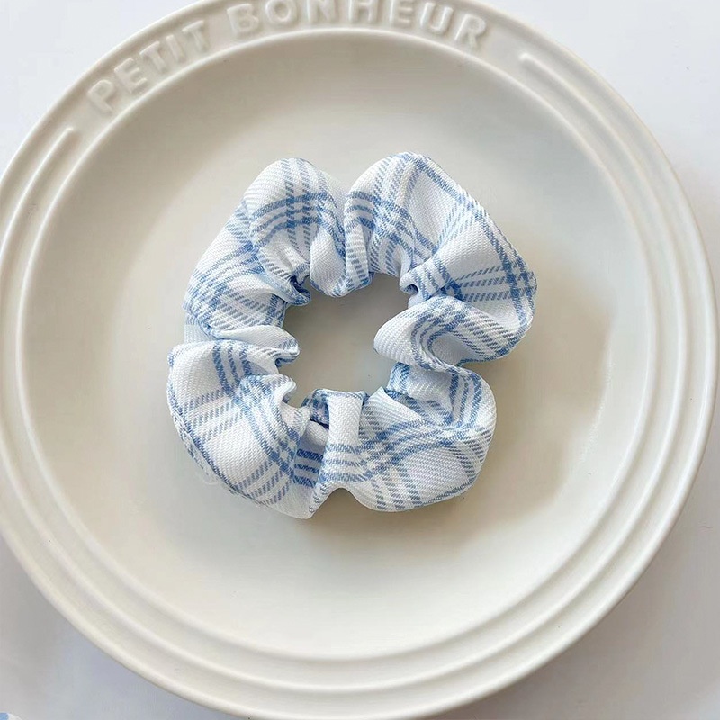 Women's Summer Fabric Scrunchie Pleated Plaid Leopard Hair Tie