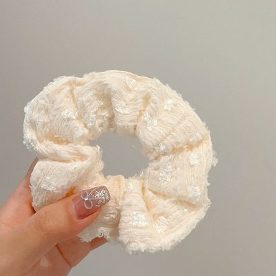 Women Spring Summer Cloth Hair Scrunchie Tie Romantic Polka Dot Lace