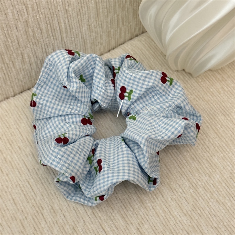 Women's All-Season Stylish Cloth Hair Scrunchies Cherry Checkered