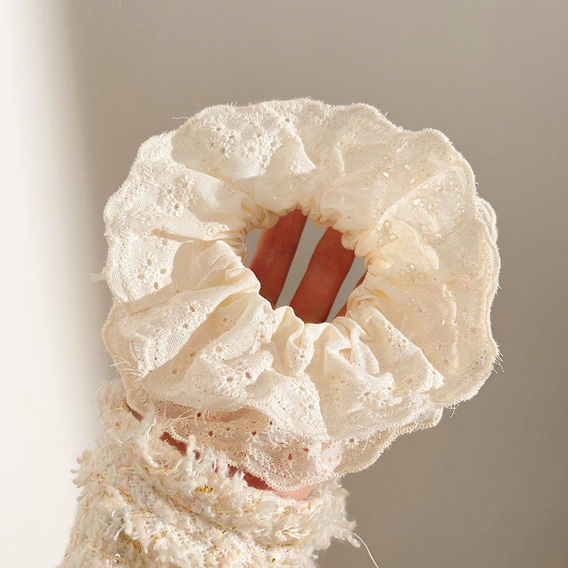 Women's Sweet Lace Ponytail Hair Tie Cloth Scrunchie Coral Lily Floral