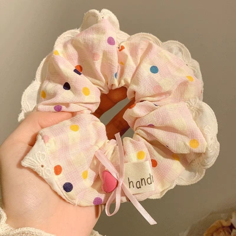 Women Daily Oversized High Elastic Lace Hair Scrunchie Elegant Floral