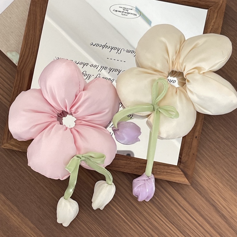 Kids Sweet Cloth Hair Rubber Band for School Daily Cute Flower Pattern