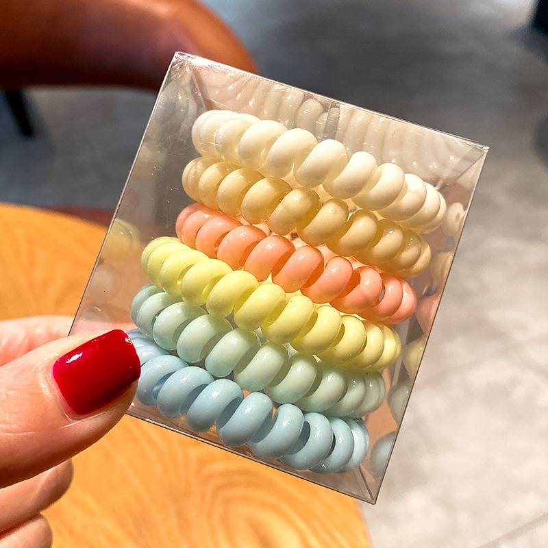 Women Autumn Plastic Telephone Cord Hair Ties 6Pcs Multicolor Round