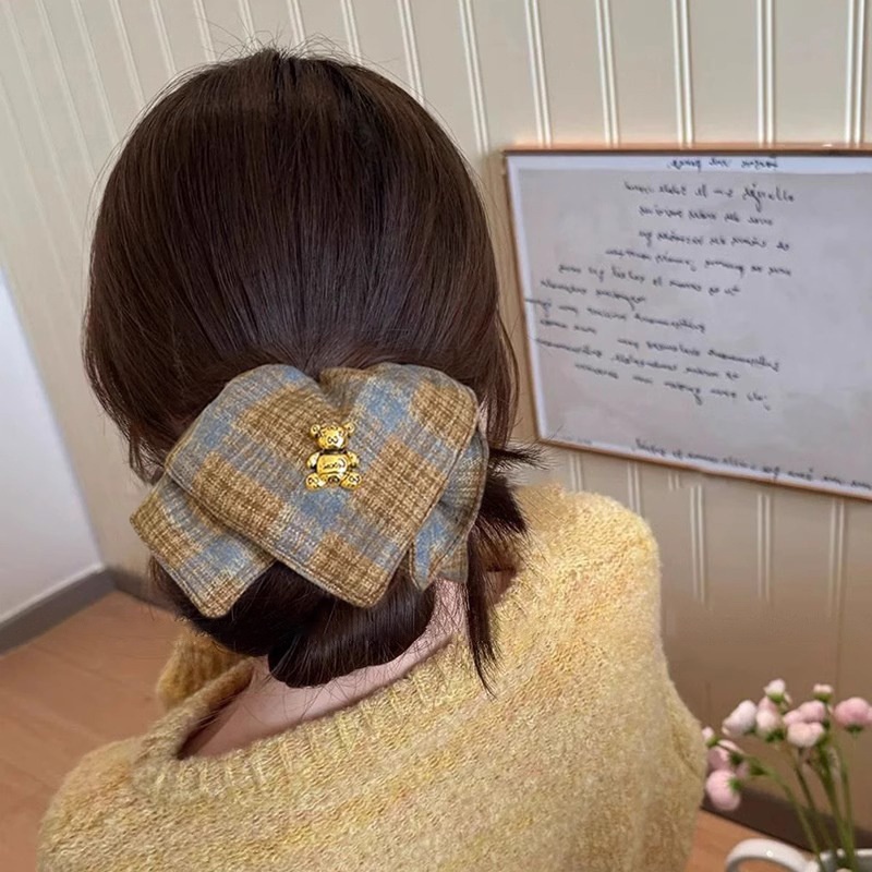 Women's Handmade Spring Ponytail Hair Scrunchie Checkered Fabric