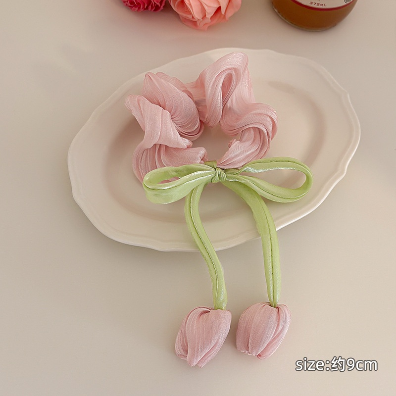 Women's Satin Low Ponytail Scrunchie Hair Tie Fresh Tulip Floral
