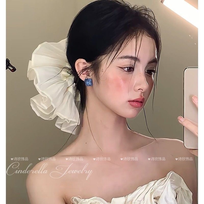 Women's Handmade Spring Ponytail Hair Scrunchie Checkered Fabric