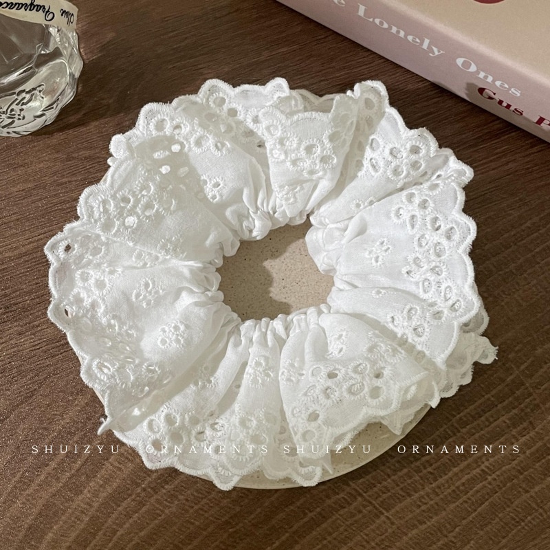 Women Daily Oversized High Elastic Lace Hair Scrunchie Elegant Floral