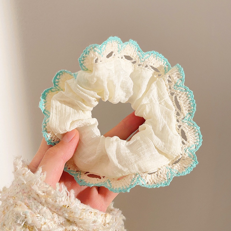 Women's Sweet Lace Ponytail Hair Tie Cloth Scrunchie Coral Lily Floral