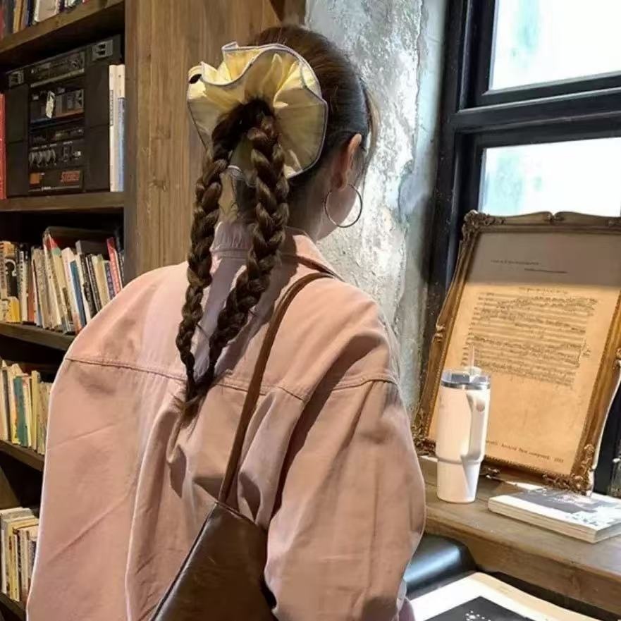 Women's High-End Large Cloth Bun Scrunchie Hair Tie Striped