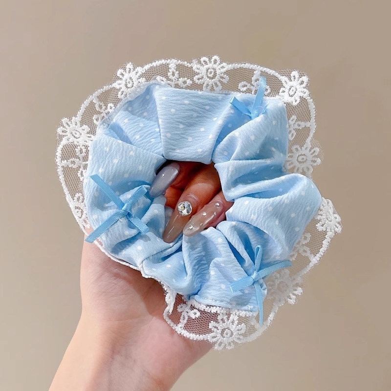 Women Daily Oversized High Elastic Lace Hair Scrunchie Elegant Floral