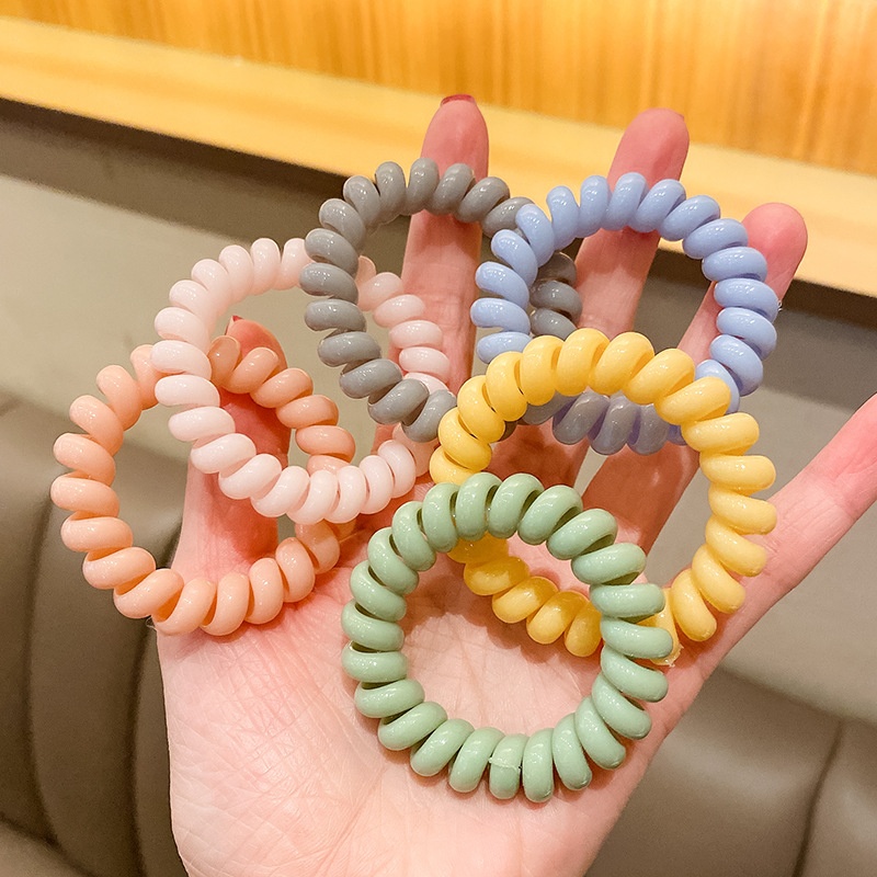 Girls Sweet Traceless Spiral Telephone Wire Hair Ties Candy Color