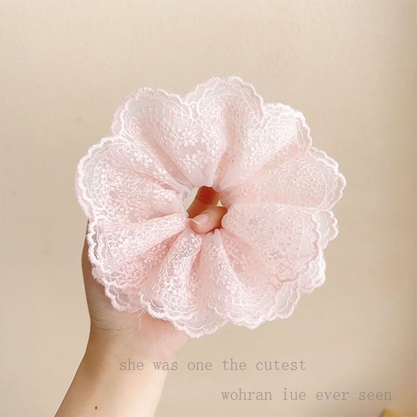 Women Spring Summer Cloth Hair Scrunchie Tie Romantic Polka Dot Lace