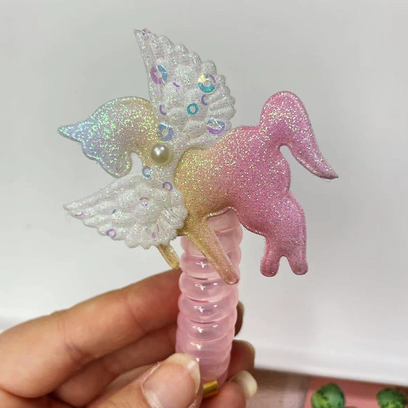 Girls Silicone Telephone Cord Ponytail Hair Rope Sweet Cartoon Butterfly