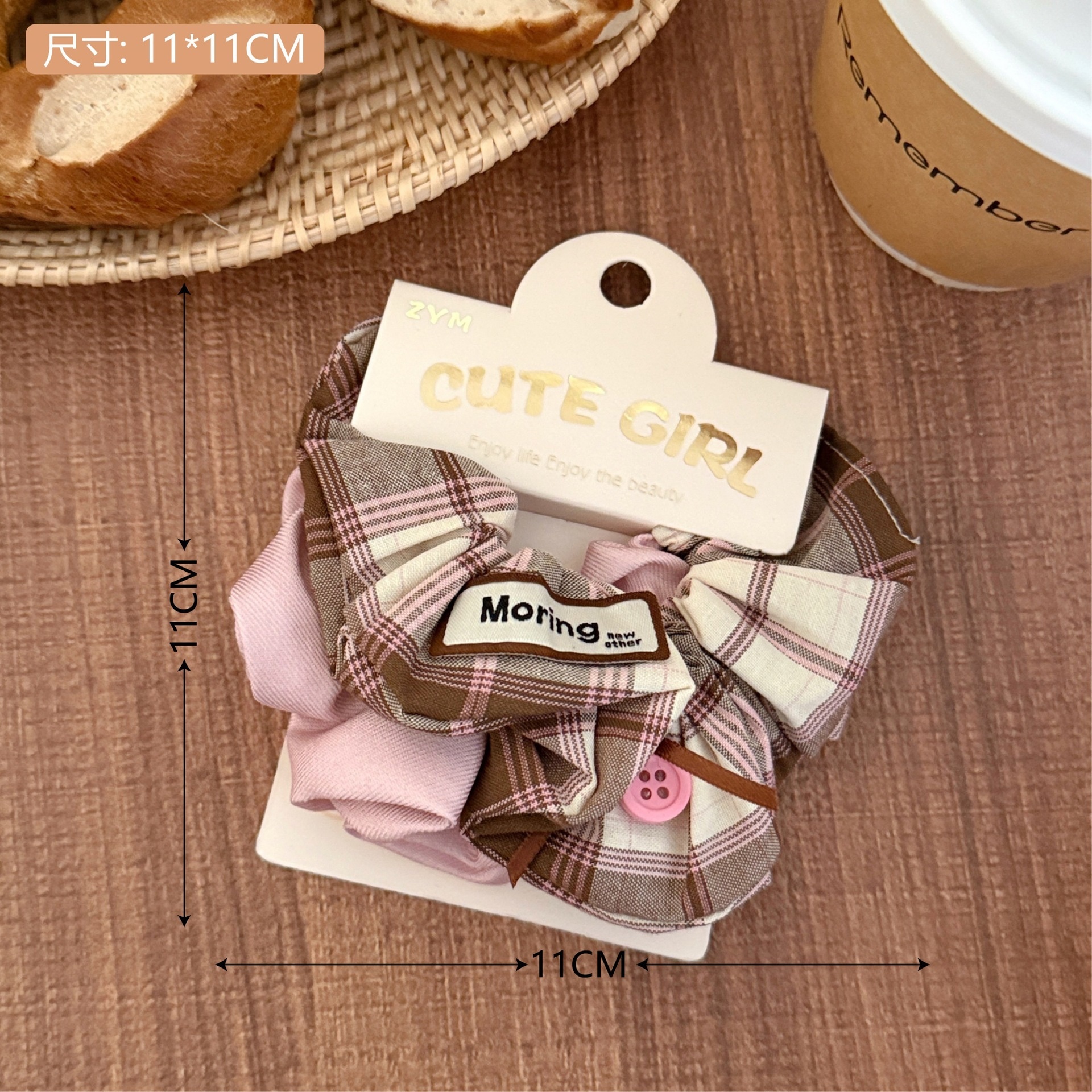 Girls Sweet Cloth Scrunchie Long Ribbon Bow Red Cherry Pattern