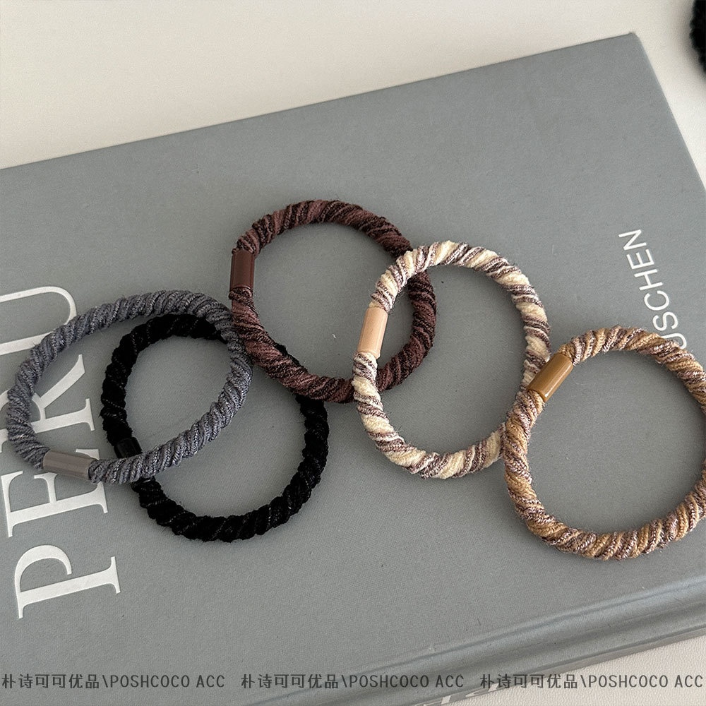 Women's Spring Cloth Rubber Band Hair Accessories Khaki Stripe 3PCS