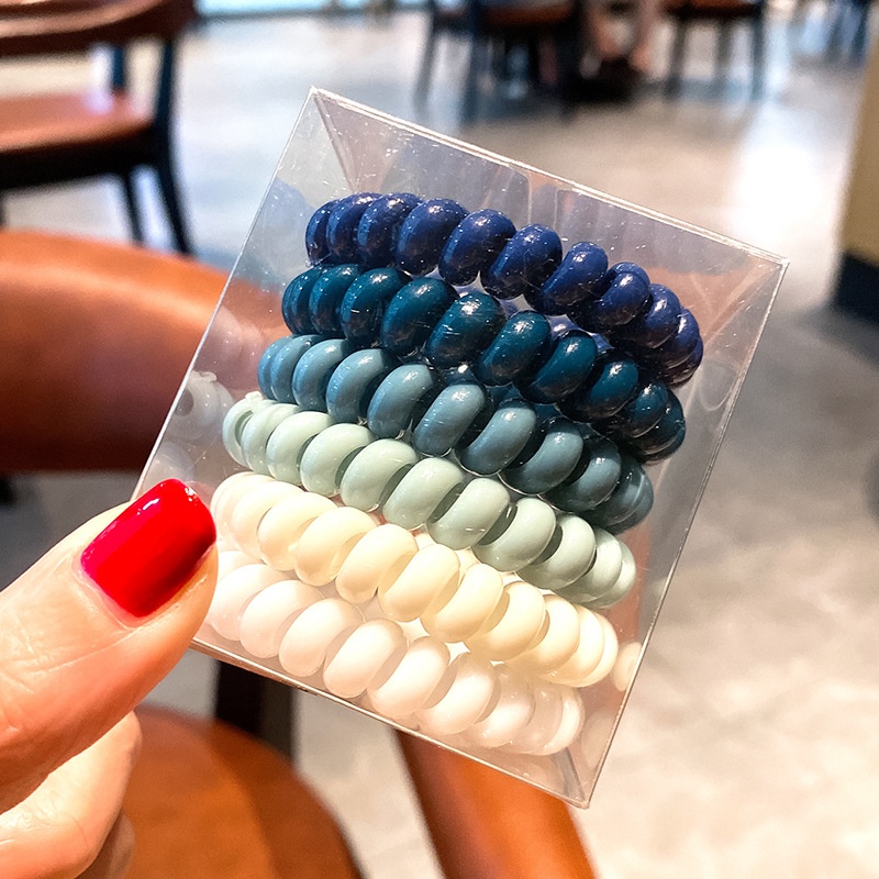 Women Autumn Plastic Telephone Cord Hair Ties 6Pcs Multicolor Round