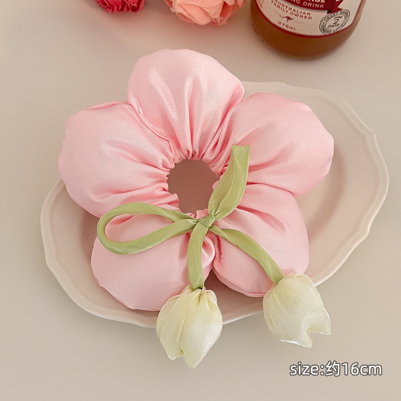 Women's Satin Low Ponytail Scrunchie Hair Tie Fresh Tulip Floral