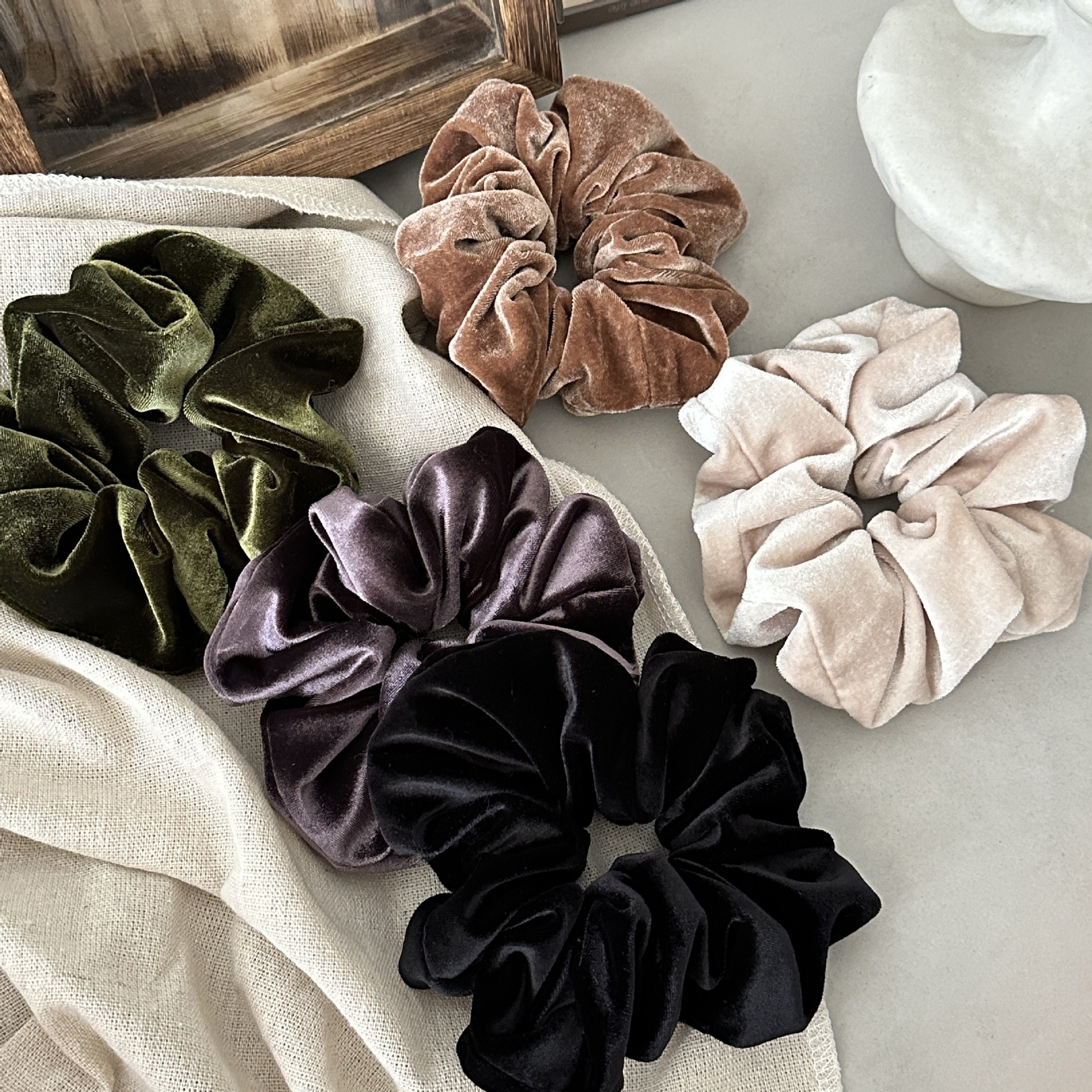 Women Large Velvet Scrunchie Soft Oversized Hair Tie Dark Solid Color