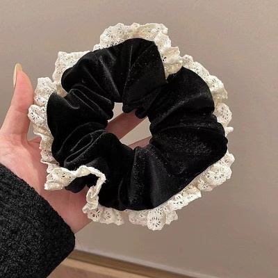 Women Spring Summer Cloth Hair Scrunchie Tie Romantic Polka Dot Lace